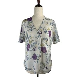 Women's COLDWATER CREEK Size PM Chiffon Floral Lined Short Sleeve V-Neck Top